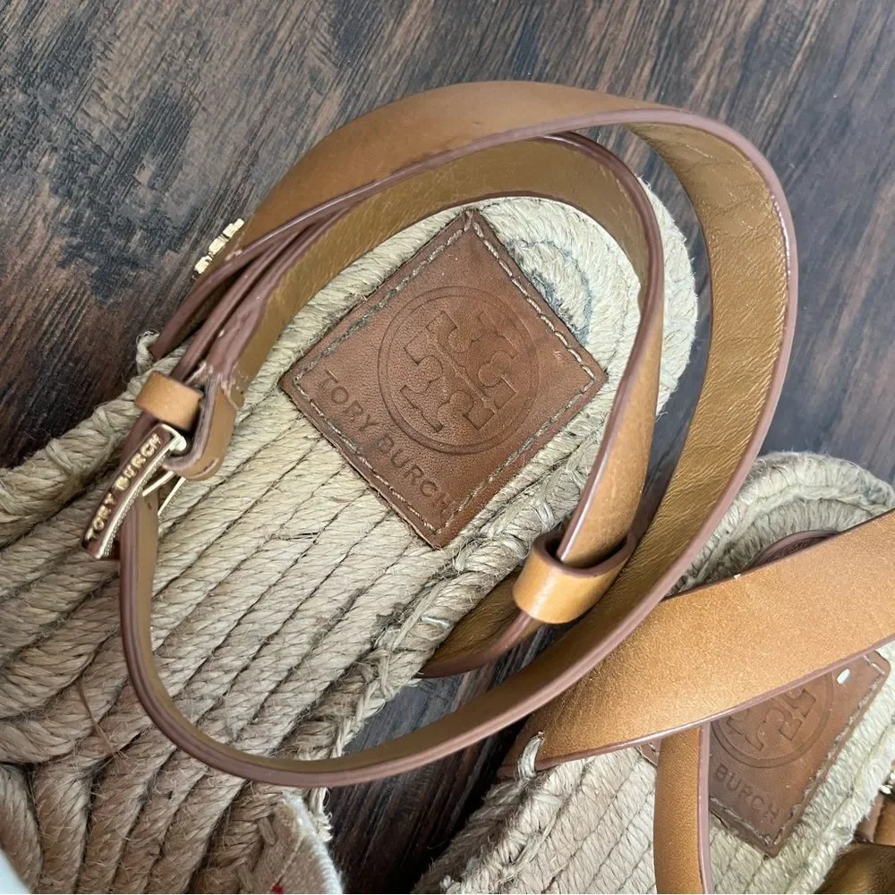 Tory Burch Espadrille Awning Stripe Leather Strap Sandals - Picture 7 of 9